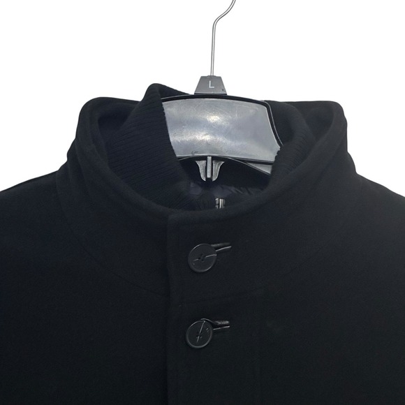 Cole Haan V8208 Men's Black Wool Blend Plush Car Coat Size Large Pockets - Picture 5 of 12